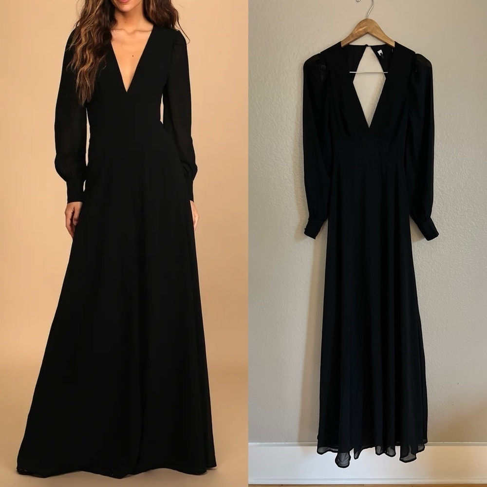 Talk About Divine Black Long Sleeve Backless Maxi Dress